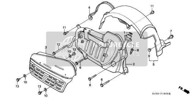 Honda CH125 1990 RR. Fender/EX. Muffler (CH125J/L/M/N/P/R) for a 1990 Honda CH125